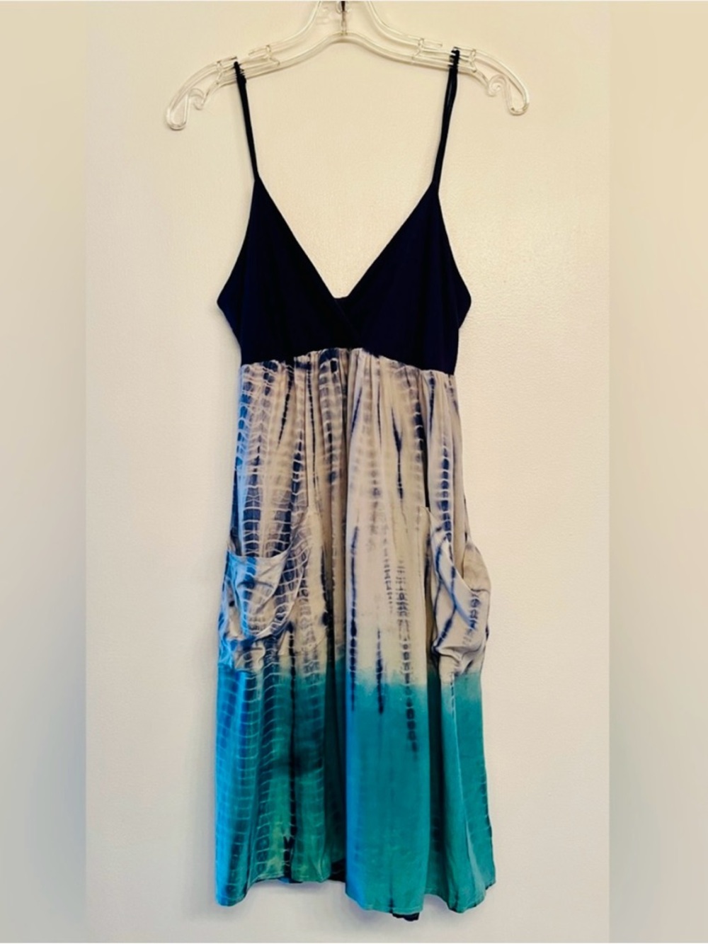 Akiko Blue Tie Dye Silk Ombrรฉ Empire Waist Shift Flare Dress Anthropologie M